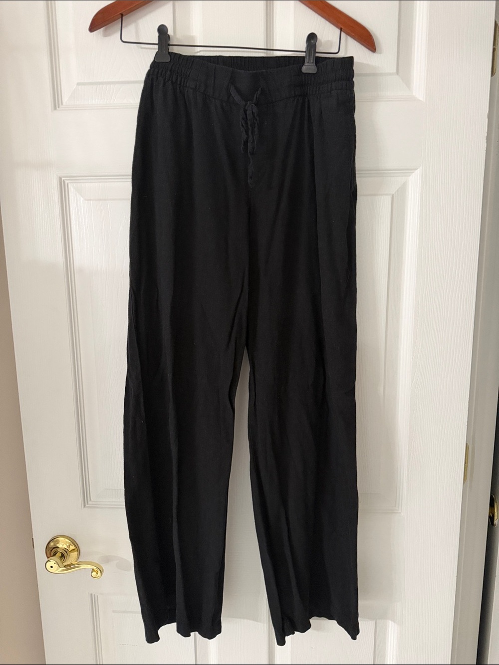 Old Navy Black Straight-Leg Linen Drawstring Pants